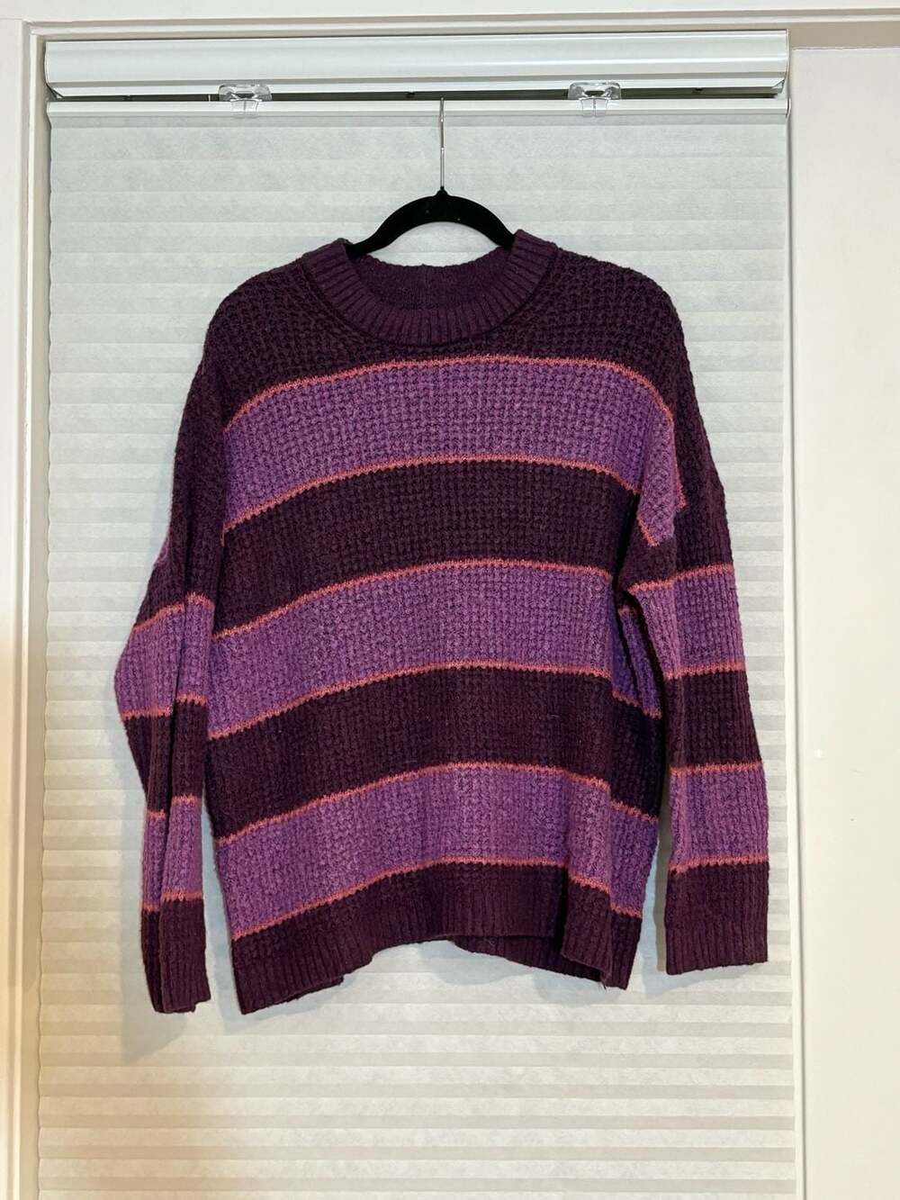 American Eagle Striped Sweater Size S Purple Pink Waffle Knit